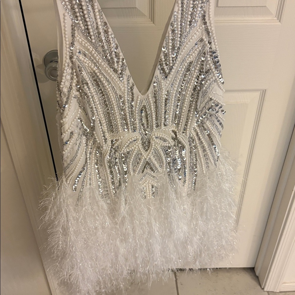 ASOS White Feathered Mini Dress - Picture 4 of 6